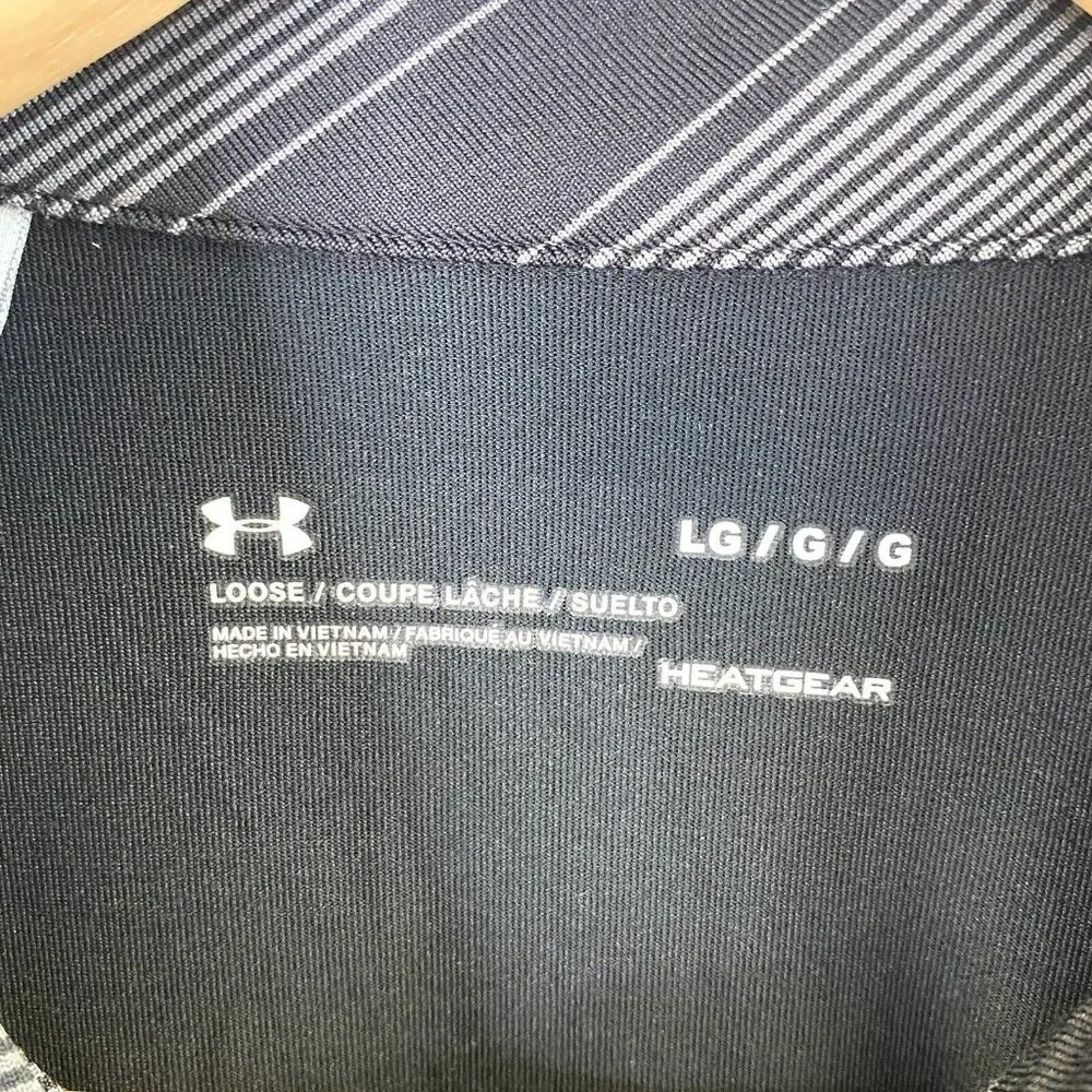 Under Armour Golf Polo Shirt Mens Size Large Heat Gear Loose Black Dot - Picture 2 of 3